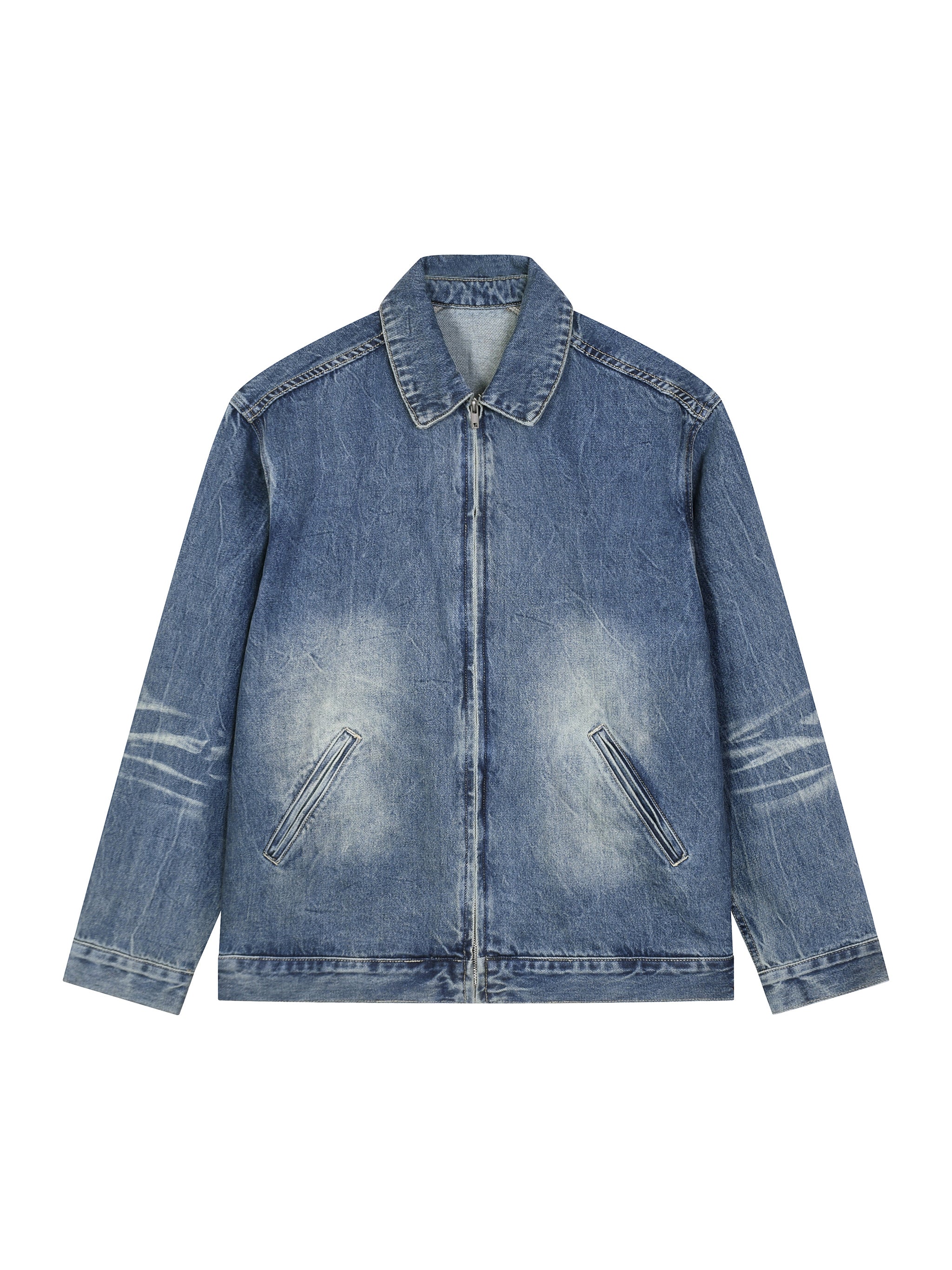 Vintage Wash Zip Up Denim Jacket